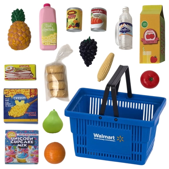 My Life As Miniature Blue Shopping Basket for 18" Dolls, 16 Pieces