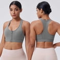thumbnail image 4 of Feancey Womens Racerback Sports Bras Mesh Breathable Zipper Front Closure Bra Comfort No Underwire Yoga Workout Bra Solid Color Push Up Bralettes Dark Gray L, 4 of 5