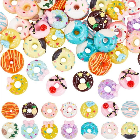 56PCS 14 STYLES Donut Cabochon Donut Resin Charms 3d Cute Mini Donuts Dessert Cookies Sweet Flatback Charm Cabochons Bulk for Jewelry Making Scrapbooking Embellishments Cell Phone Case Diy for diy