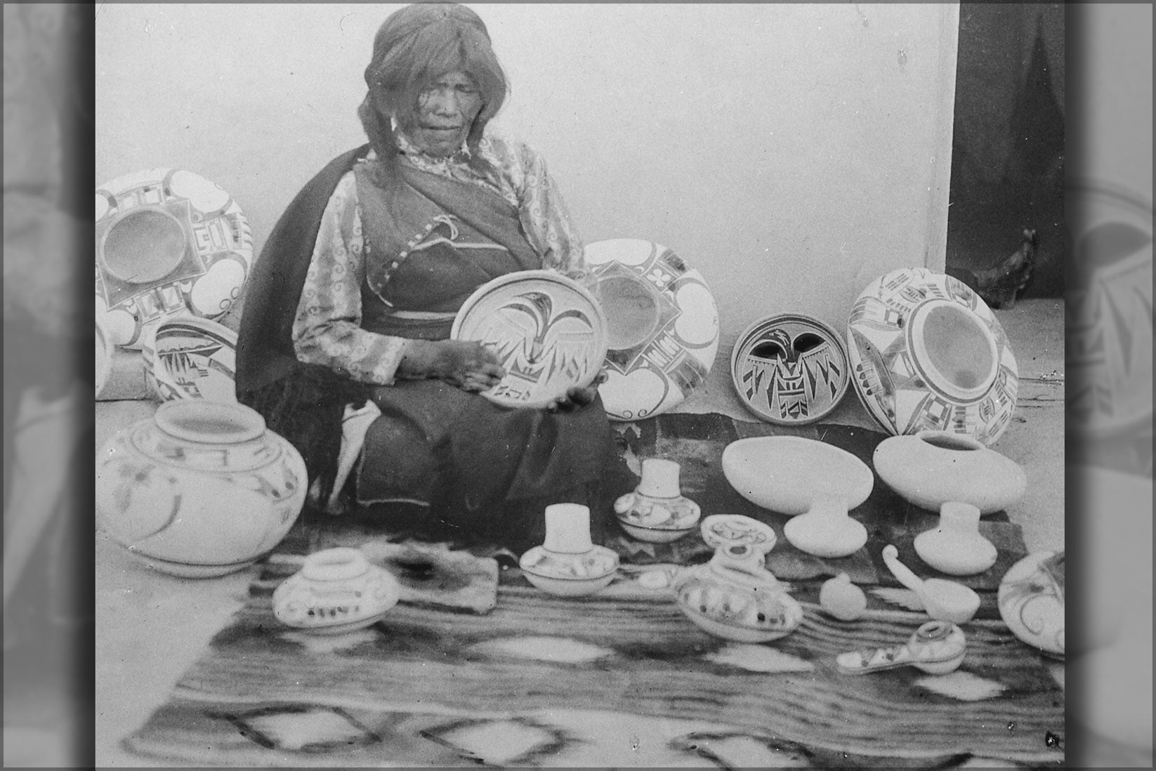 24"x36" Gallery Poster, Nampeyo, Hopi pottery maker, seated, with