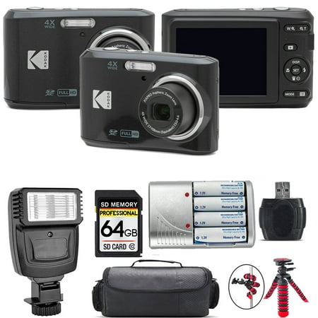 Kodak Pixpro FZ45 Camera (Black) + Extra Battery + Flash - 64GB Kit