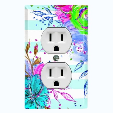 Metal Light Switch Plate Cover Floral Pastel Teal Striped Pattern FLW008