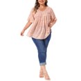thumbnail image 2 of Agnes Orinda Women's Plus Size Floral Tops Pleated V Neck Flared Sleeve Casual Summer Blouses 4X Pink, 2 of 6