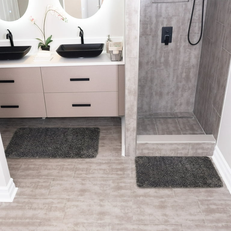Solid Gray Bathroom Rugs Sets, Non Slip Bath Mats, 2-Piece Bathroom Rugs  Sets
