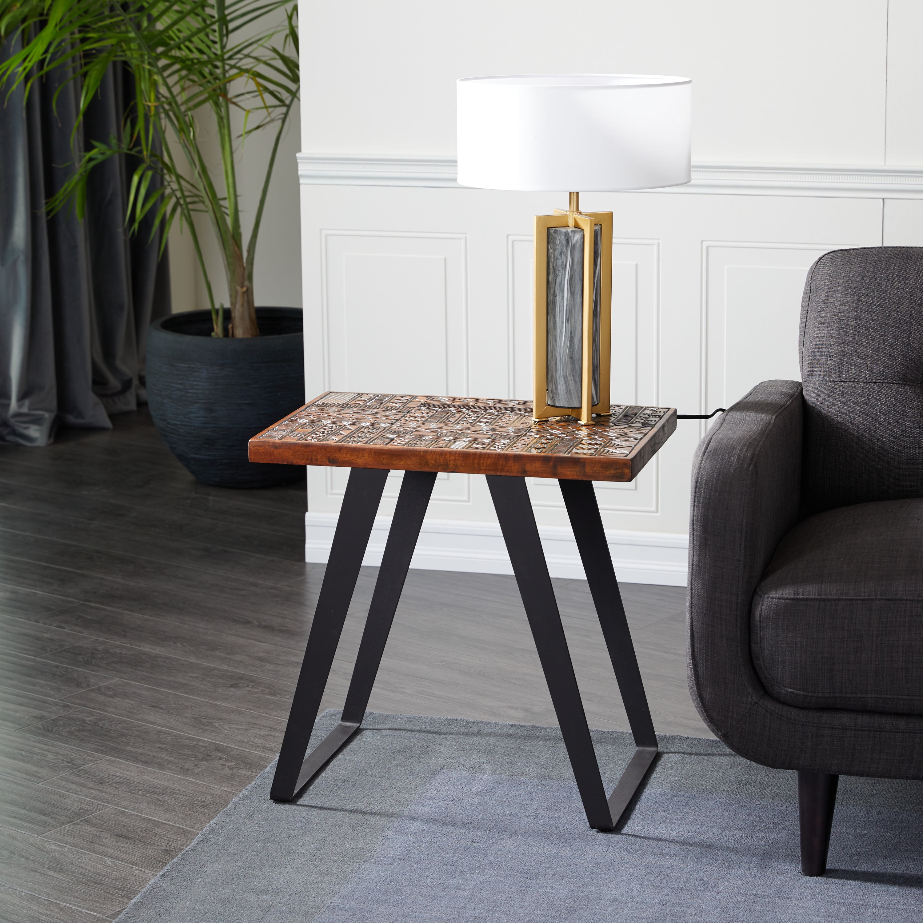 DecMode Mango Wood Accent Table, Brown/Black