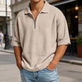 thumbnail image 2 of JAJAHO Polo Shirts For Men Casual Oversized Waffle Quarter Zip Half Sleeve Drop Shoulder Solid Color Lapel Shirts Summer Comfy Tops, 2 of 6