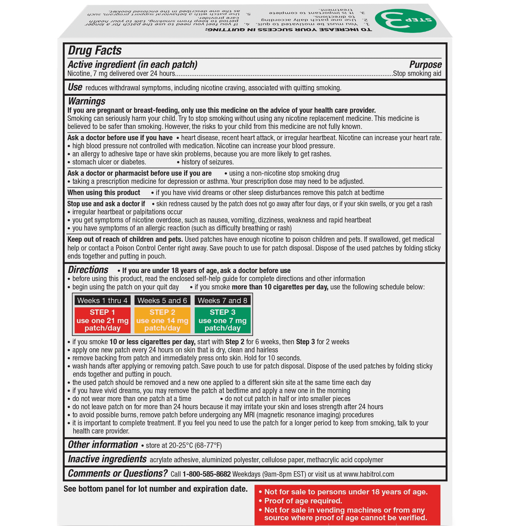 (3 pack) Habitrol Nicotine Transdermal Patch System Step 3, 7 mg, Quit Smoking Aid, 14 Patches