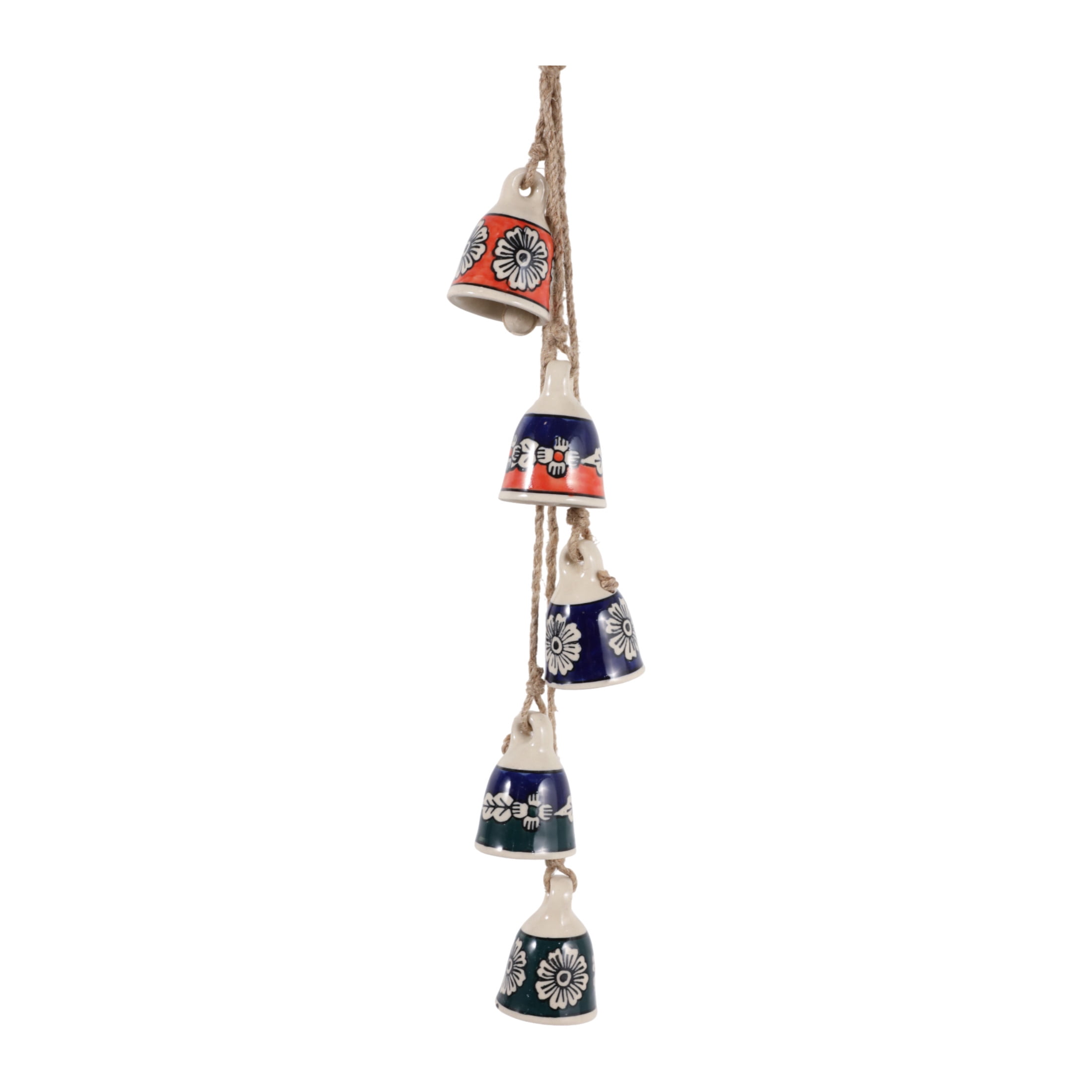 Modern Ceramic Cluster Bells for Garden Decor - Decorative Outdoor Wind Chimes for Patio, Porch, or Tree Branch - Outside Home Decoration for Window or Backyard Accent - 37", Blue & Green