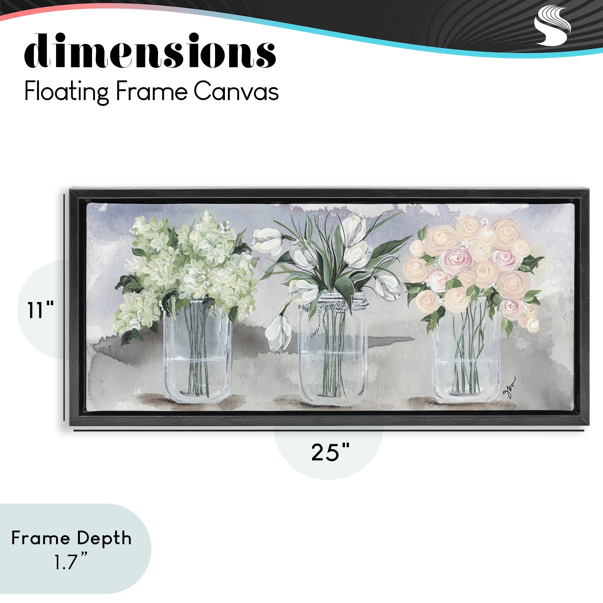 Stupell Industries Mason Jar Flower Watercolor Black Framed Floater Canvas Wall Art, design by Julie Norkus