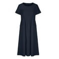 thumbnail image 2 of Kmdttou Dresses for Women Plus Size Plain Long Dress Solid Color Round Neck Pocket Pleated Short Sleeved Cotton Linen Dress Short Sleeved Round Neck Dress, 2 of 5