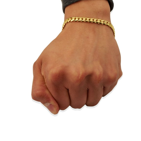 10K Yellow Gold Solid Miami Cuban Link Chain Bracelet (6mm, 7")