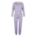thumbnail image 5 of Dazajoo Long Sleeve Sweatsuits for Women 2 Piece Outfit Round Neck Pullover and Drawstring Pants with Pockets Matching Sets 2025 Fall Solid Color Outdoor Lounge Suits,Purple,L, 5 of 6