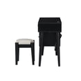 thumbnail image 6 of 39" Modern Bohemian Style Wooden Makeup Vanity Desk with Stool, Charging Plugs and USB Ports, Retro Dressing Table with 3 Storage Drawers and 1 Rattan Drawer for Bedroom, Dressing Room (Black), 6 of 14