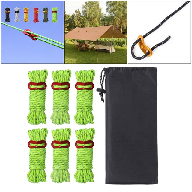Cuerdas de 4 exteriores Cuerda de camping liviana con líneas de aluminio Bolsa tensora de ajuste para toldo de tienda, refugio DYNWAVEMX Cuerda de tienda Guyline