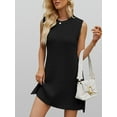 thumbnail image 2 of Women'S Sleeveless Mini Sweater Tank Dress Solid Color Casual Crew Neck Side Slit Knitted Dress with Belt Black L, 2 of 8