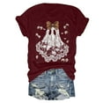 thumbnail image 4 of Fgnfyis T-Shirt Graphique à Manches Courtes d'Halloween pour Femmes Col Rond Décontracté pour Fête d'Été avec Jeans Hauts pour Femmes Vin P, 4 of 5