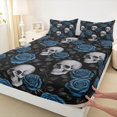 thumbnail image 4 of Homewish Halloween Death Skull Queen Sheets,Blue Rose Floral Queen Sheet Sets,4pcs,1 Flat Sheet, 1 Fitted Sheet and 2 Pillowcases, 4 of 6