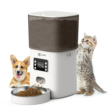 Automatic Pet Feeders  4L Dual Power Supply & Voice Recorder  Control 1-6 Meals Per Day Automatic Pet Feeders  4L Dual Power Supply & Voice Recorder  Control 1-6 Meals Per Day However selective they are with their own affection  we love having cats around  but like many other duties during the average working day  sometimes it is hard to make time for feeding them. Some automatic cat feeders  like so many other modern inventions  are designed to save time by fulfilling a daily task on your behalf.