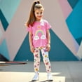 thumbnail image 5 of Girls Floral Lounge Set Size 6 Two Piece Cotton Fall Outfits Cute Short Sleeve Tees Leggings Summer Cute Clothes 4 Years, Pink, 5 of 7
