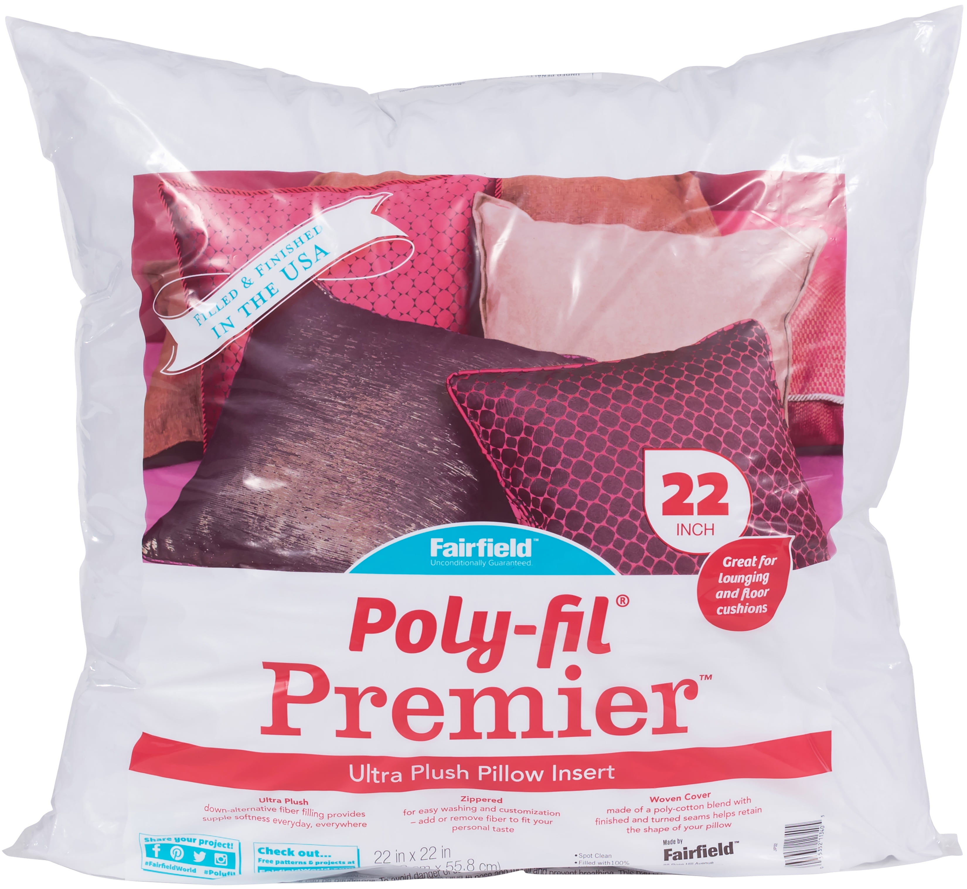 Fairfield PolyFil Premier Oversize Pillow Insert22"X22" Fob Mi