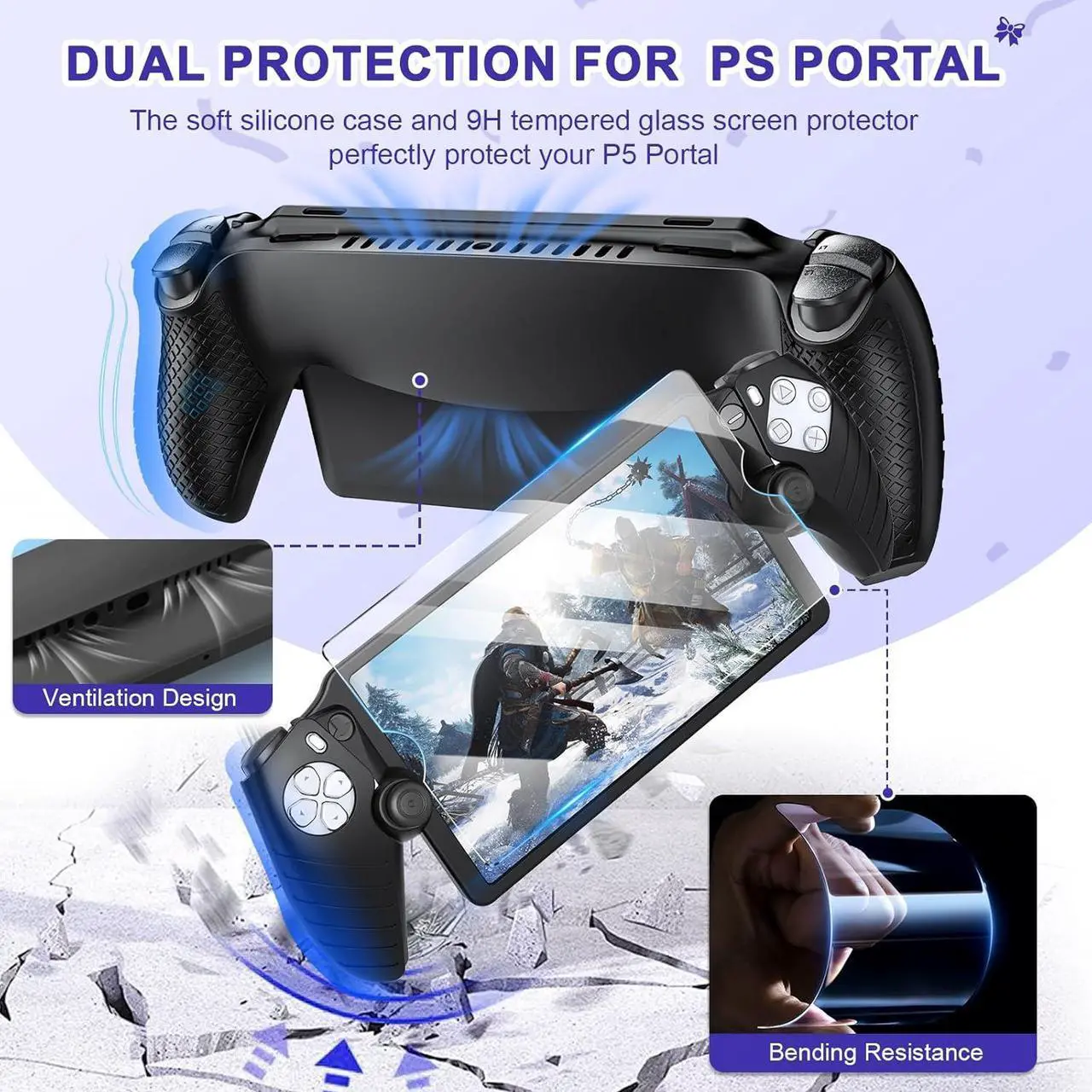 Accessories Kit for PlayStation Portal, Carrying Case Bundle and Magnetic Portable Charger for PS5 Portal with Protective Case, 2 Screen Protectors, 8 Thumb Grips