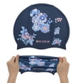 thumbnail image 5 of Gorro de natación impermeable de silicona con estampado de flores azul de Bargains Únicos 1 Pc, 5 of 5