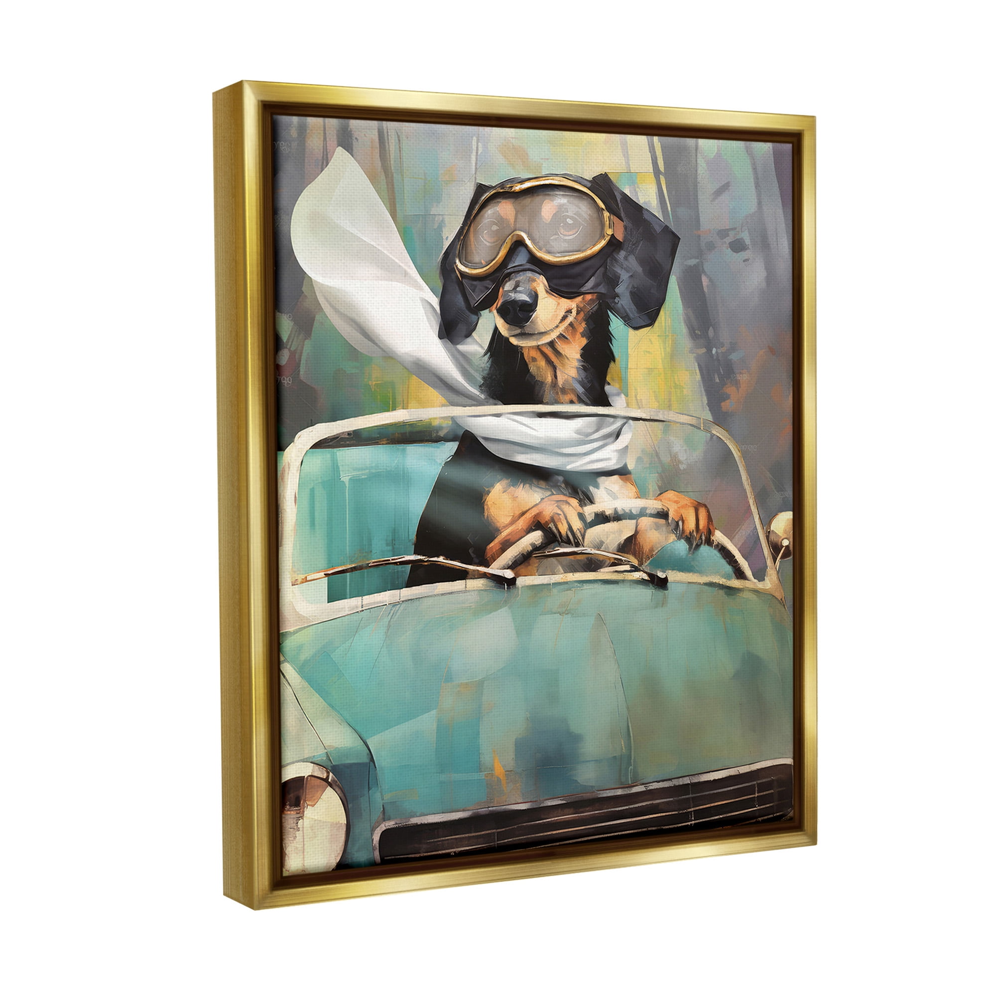 Stupell Industries Dog on Joy Ride Animals & Insects Painting Gold Floater Framed Canvas Art Print Wall Art, 17 x 21
