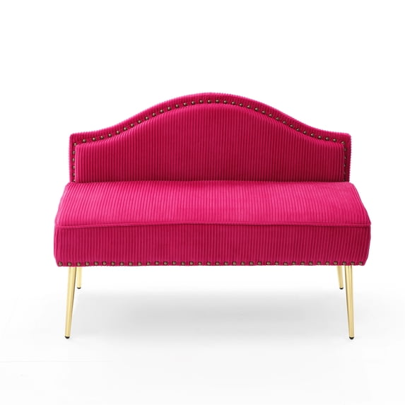 46.5 Inch Pleated Velvet Upholstered Bench, Modern Tufted Dining Bench Loveseat Couch with Backrest and Metal Legs, Padded Bed End Bench Chair for Entryway Living Room Bedroom, Red