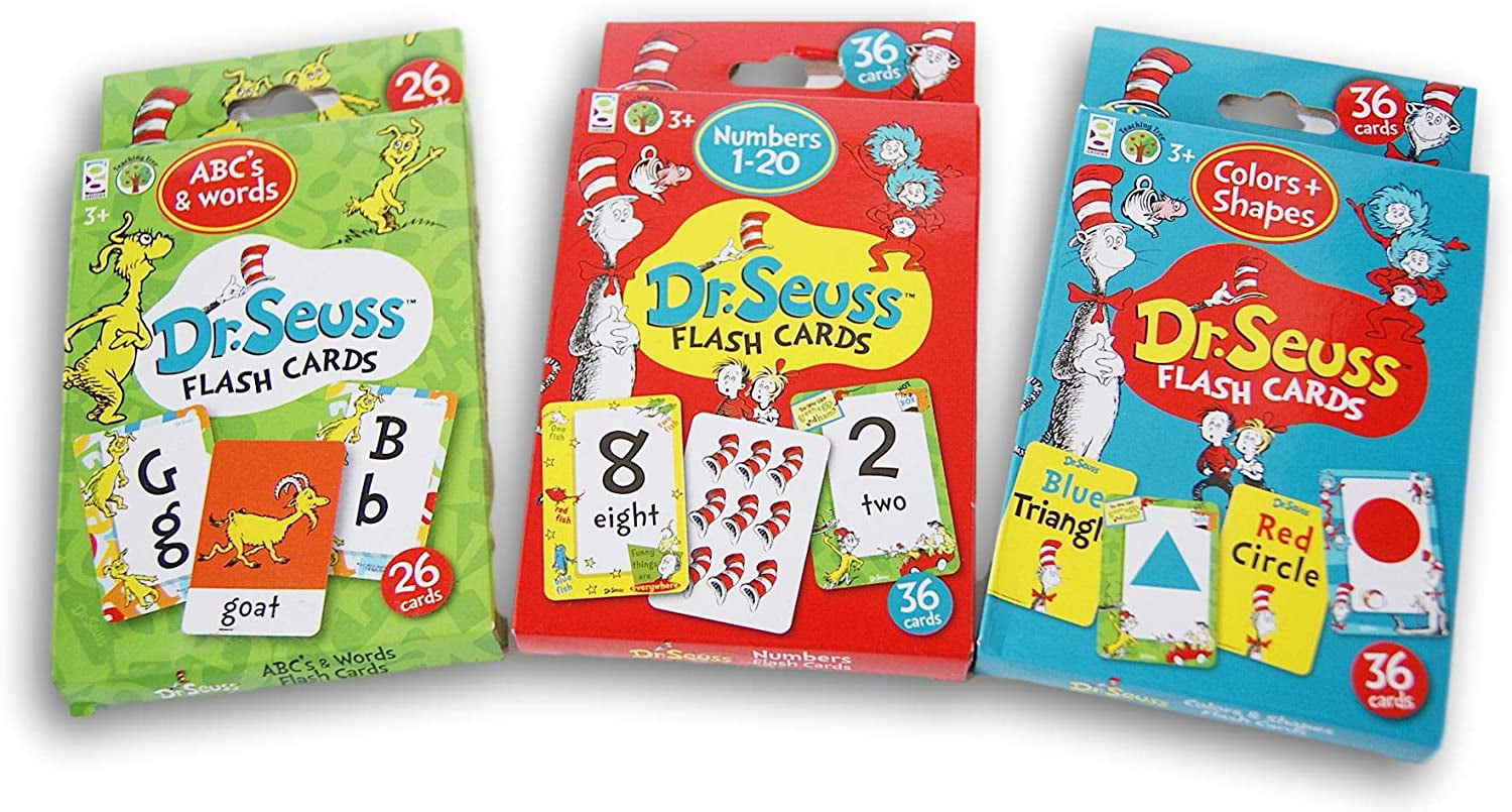 ABC's New Dr Seuss Set Of 3 Educational Flash Cards Numbers Colors & Shapes 