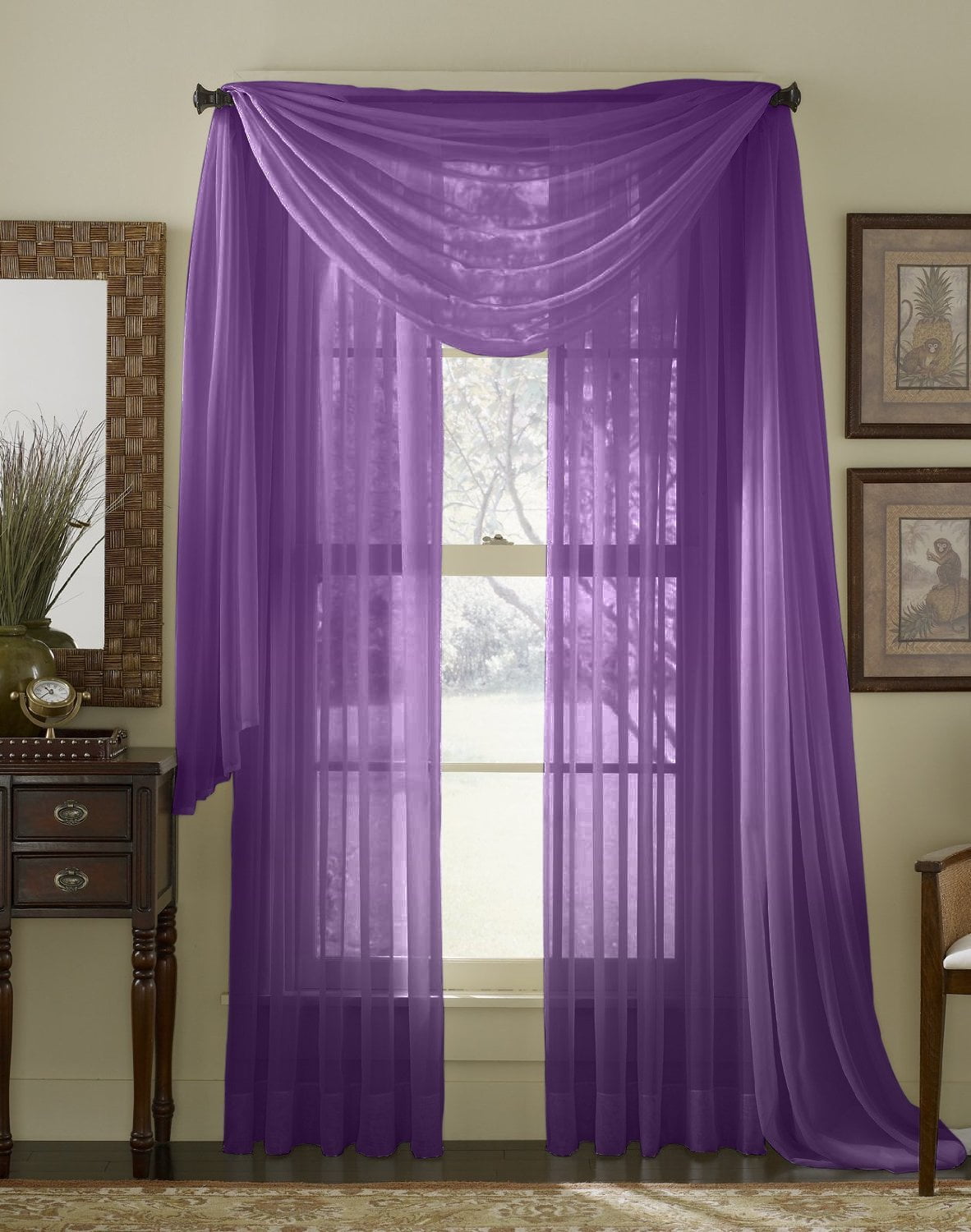 Empire Home Blue 216" Long Sheer Curtain Valance Window Scarf All Color New 