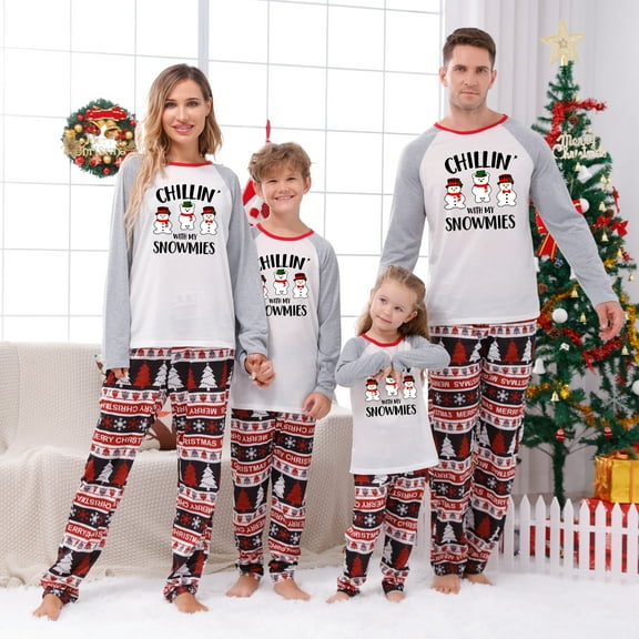 Jenny Cutest Family Christmas Pajamas With Snowman Bear, White And Gray, Family And Dog Size