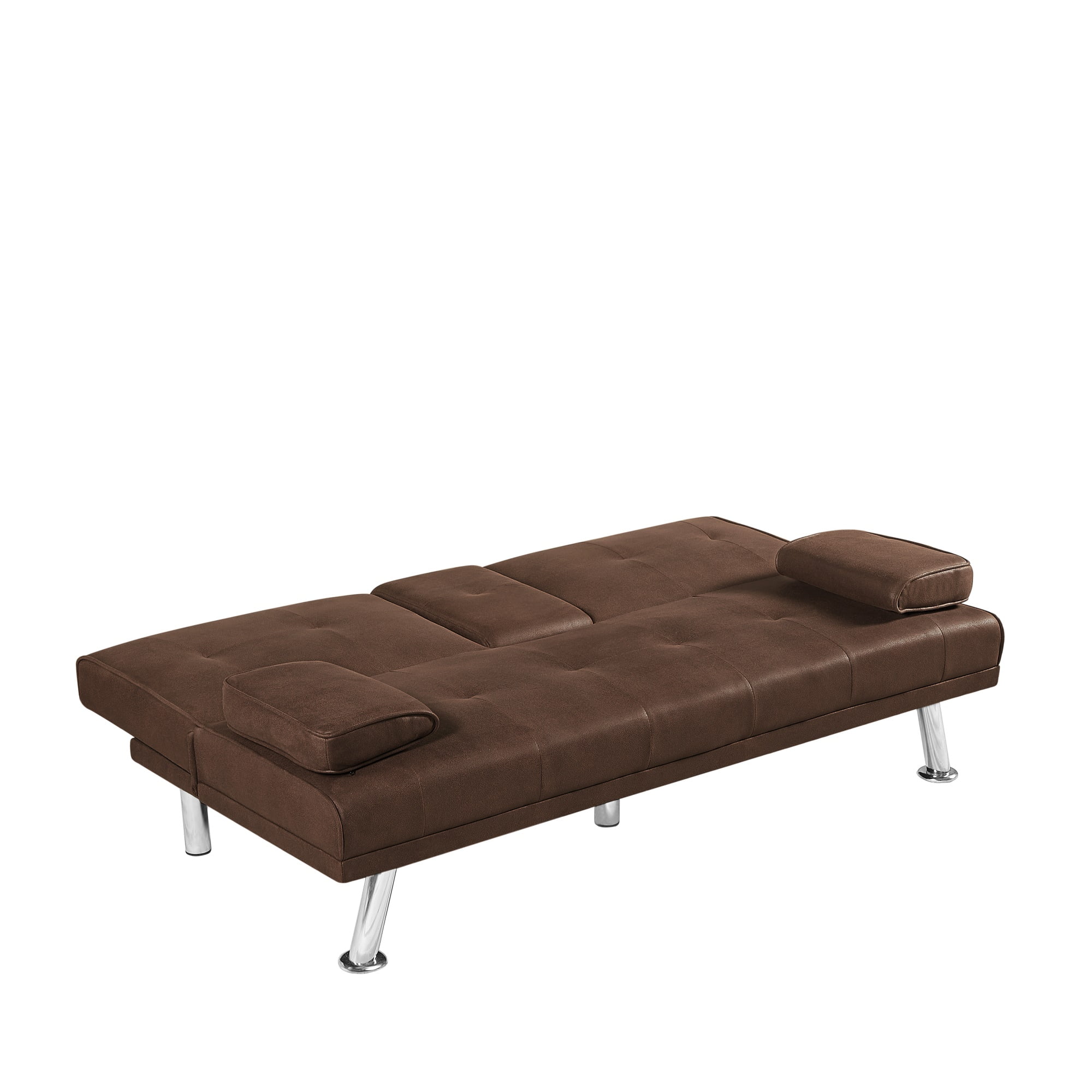 Kadyn Futon Sofa Bed, Bronzing Suede Sofa Bed with Cupholders and Pillows, Convertible Futon Folding Sleeper Sofa for Living Room, Coffee Kadyn Futon Sofa Bed, Bronzing Suede Sofa Bed with Cupholders and Pillows, Convertible Futon Folding Sleeper Sofa for Living Room, Coffee
