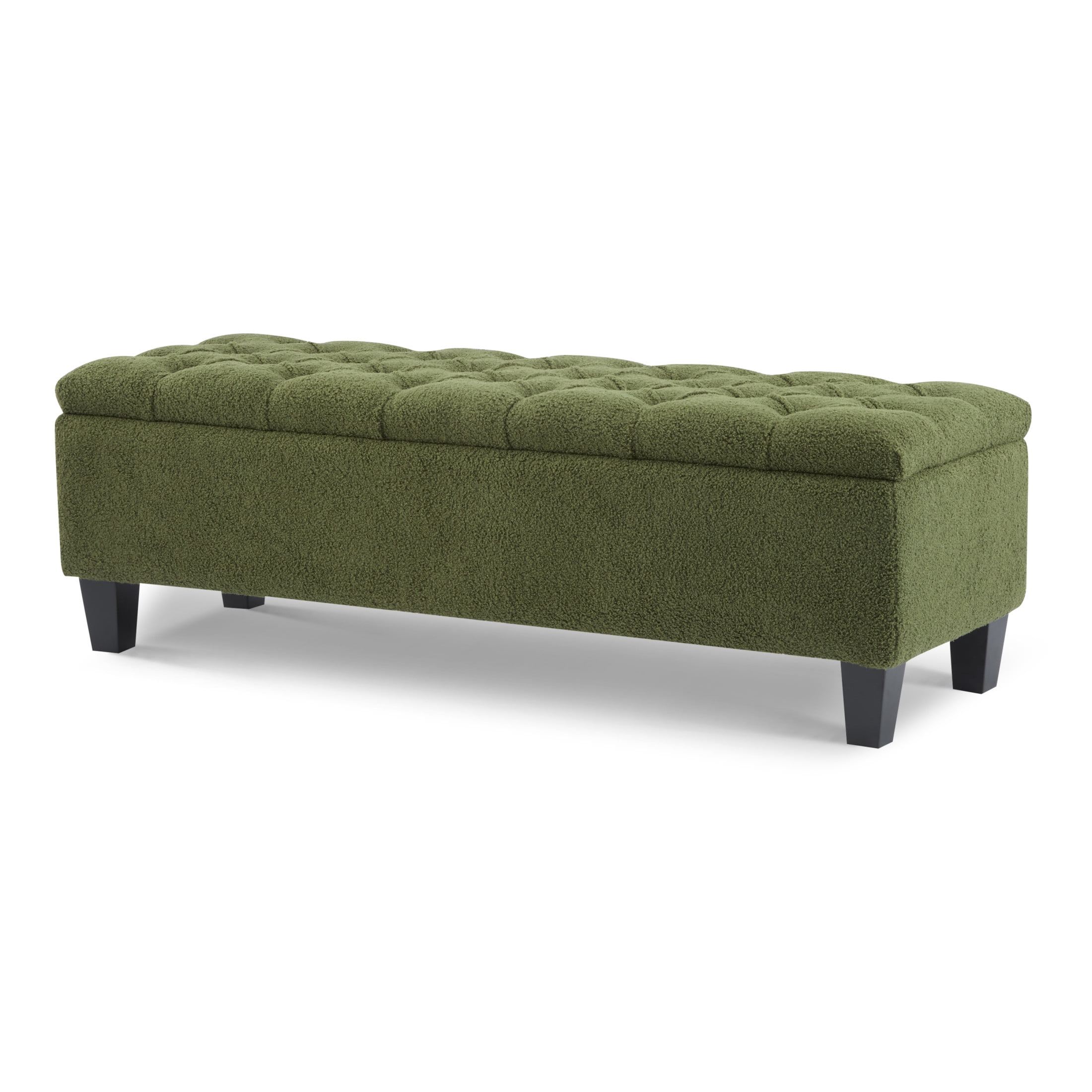 Christopher Knight Home Storage Ottoman Bench with Boucle Upholstery and Rubber Wood Legs, Green