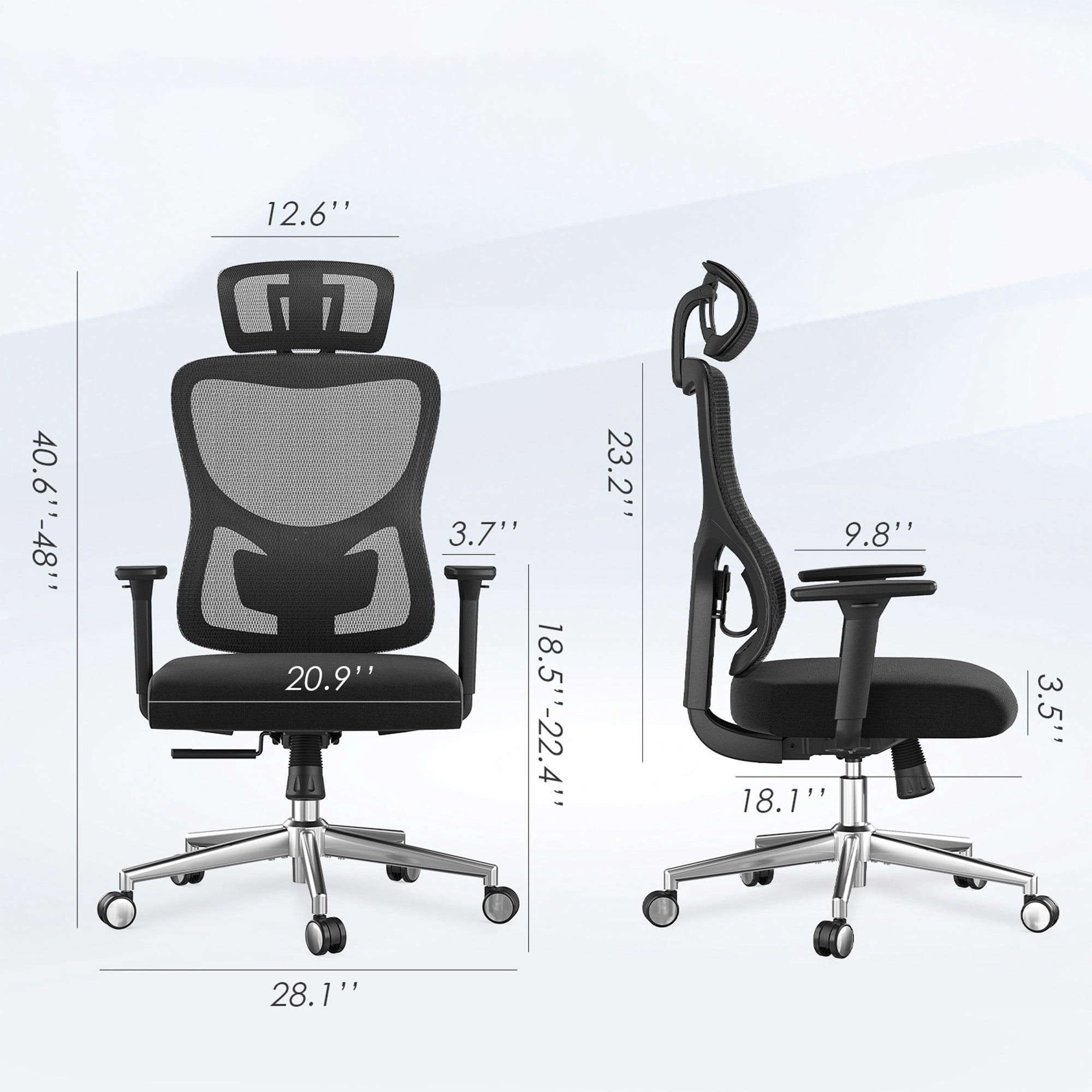 MAYEERTY Ergonomic Mesh Home Office Chair with Headrest, Adjustable Lumbar Support, 3D Armrests, Black