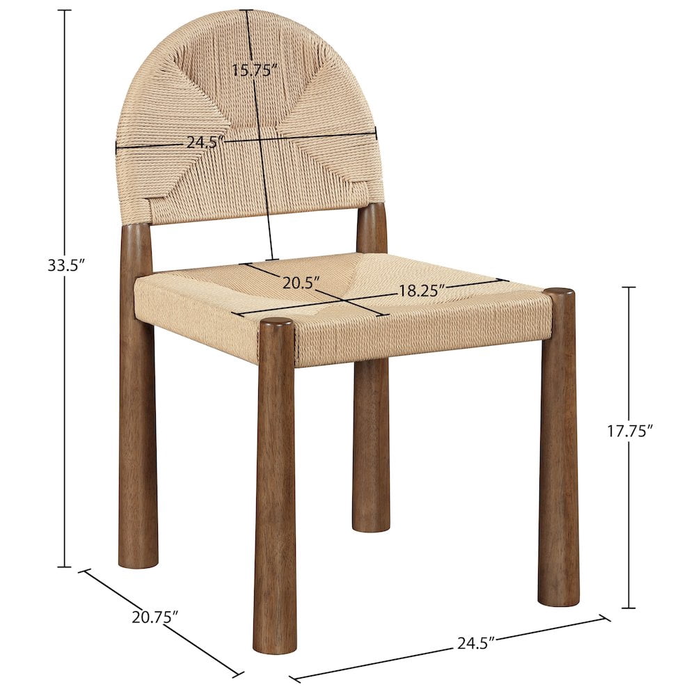 Meridian Furniture Bohemia Beige Woven Seagrass Cord And Solid Wood Dining Chair, Set of 2