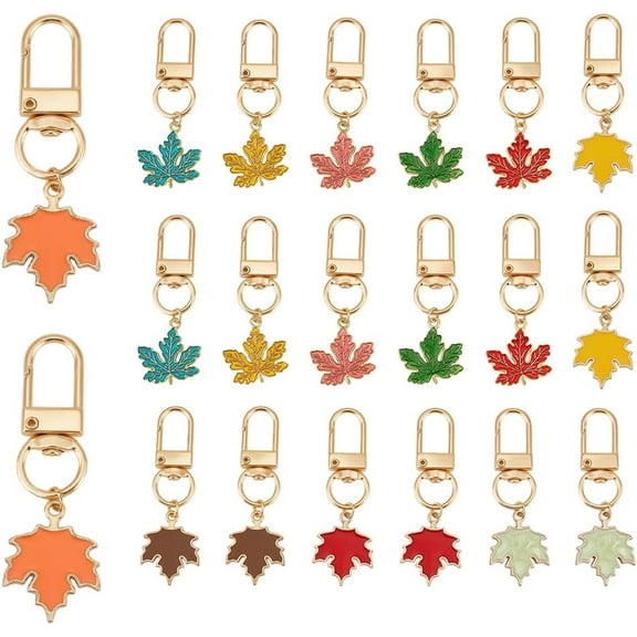 20pcs Maple Enamel Keychains 10 Style Autumn Leaf Charms Keychain Alloy Enamel Key Chain Car Key Ring Accessories Bag Charm Decoration
