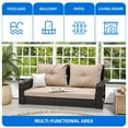 thumbnail image 3 of Dextrus 2-Seats Wicker Hanging Porch Swing Chair Outdoor Black Rattan Patio Swing Lounge w/ 2 Back Cushions Capacity 770lbs for Garden, Balcony, Living Room, Beige, 3 of 10