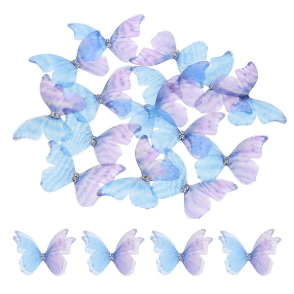20Pack Sheer Mesh Butterfly Appliques, 50mm Butterflies Patch, Blue Purple