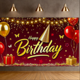 thumbnail image 6 of Red Glittery Background Happy Birthday Banner with Balloons Gifts Butterflies Party Supplies Birthday Party Decorations Photography Props, 6 of 8
