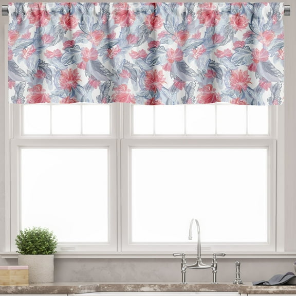 Ambesonne Floral Valance Pack of 2, Intertwined Lily Lotus Flora, 54"X18", Ceil Blue Dark Coral