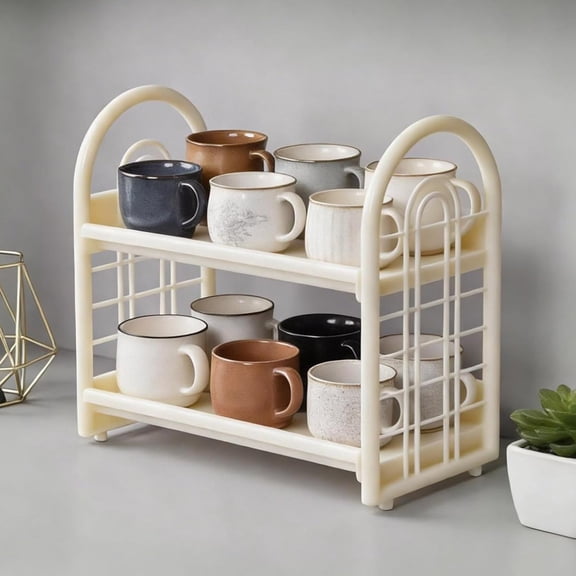 Double Layer Mini Shelf for Desk, Simple Plastic Desktop Storage Rack, 2 Tier Hollow Tabletop Minimalist Bookshelf for Office Book Dormitory Kitchen (White)