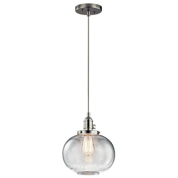 1 Light Farmhouse Vintage Mini Pendant Light Fixture with Clear Seeded Glass-Brushed Nickel Finish Bailey Street Home 147-Bel-2013865