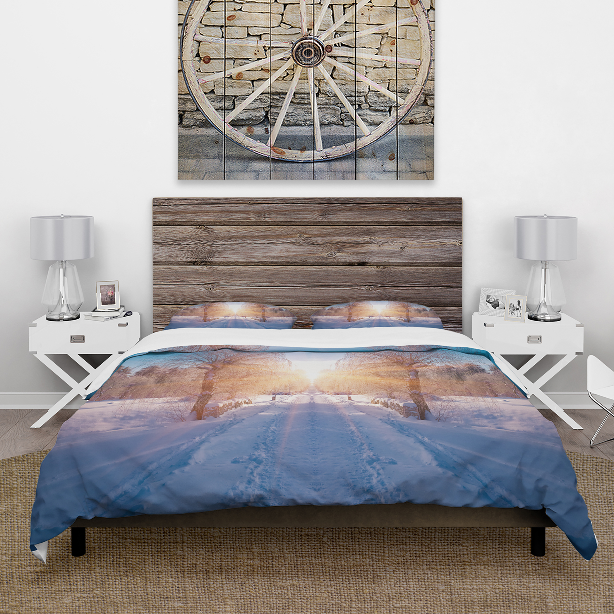 Designart 'Winter Landscape in City Park' Landscape Duvet Cover Set