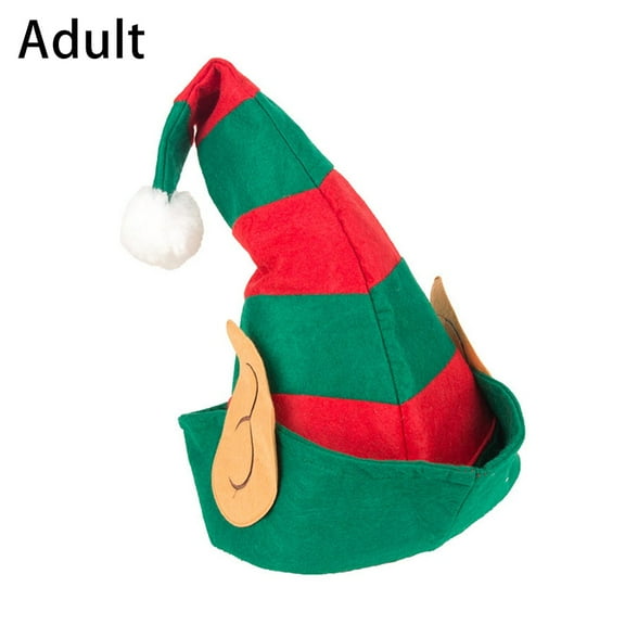 Red Green Striped Adult Hat with Elf Ears for Christmas Party Decoration