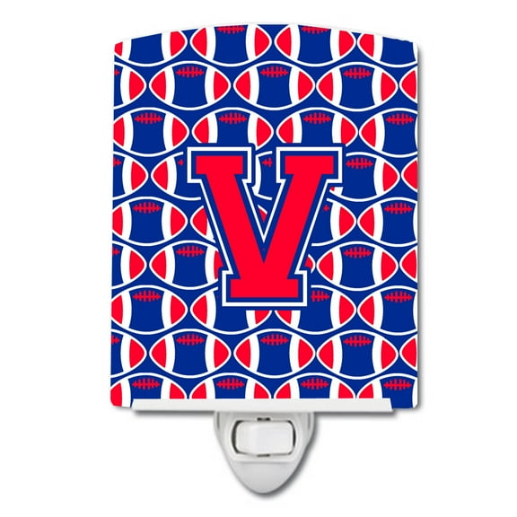 Caroline's Treasures CJ1076-VCNL Letter V Football Harvard Crimson and Yale Blue Ceramic Night Light, 6x4x3", multicolor