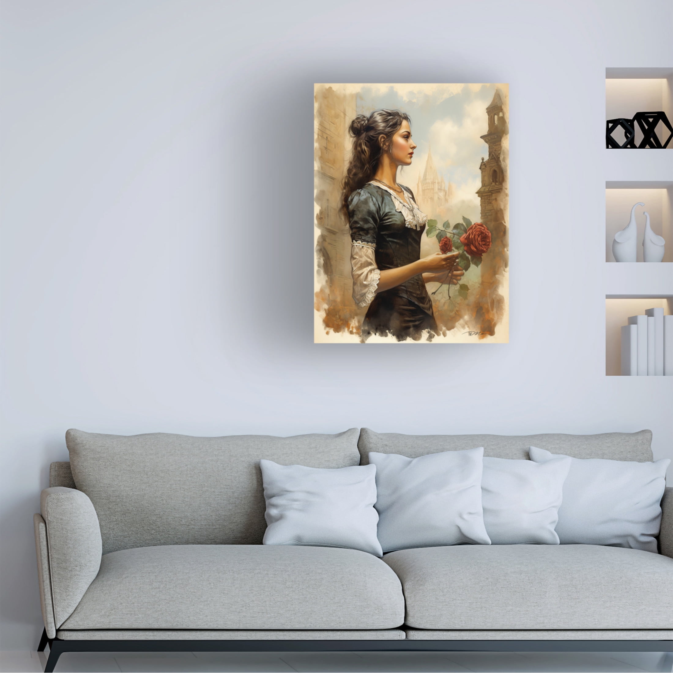 Canvas Wall Art - Momart 'Romantic Girl' Wall Art for Living Room, Bedroom, or Office Décor by Trademark Fine Art - 14 x 19 Inches