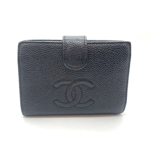 Pre-Owned Chanel Bi-fold Mini Wallet Black Coco Mark Women's Caviar Skin Leather CHANEL