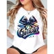 thumbnail image 1 of Camiseta con estampado de lazo Cheen para mujer: cuello redondo, manga corta, ropa deportiva informal, mezcla de algodón y elastano, lavable a máquina. Para adultos, hombres, mujeres, adolescentes, jó, 1 of 6