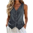 thumbnail image 2 of TGSLY Fall Denim Vest for Women Lightweight V Neck Button Down Jean Jacket Relaxed Casual Solid Color Sleeveless Layering Waistcoat XL, 2 of 8