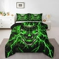 thumbnail image 1 of Erosebridal Gothic Skull Bedding Comforter Set, Neon Lightning Comforter Sets , Black Green Reversible Down Comforter, Ultra Soft Room Decor, 2 Pieces, 1 of 8